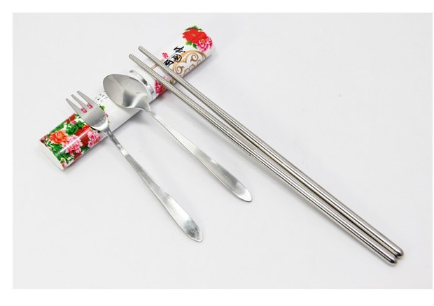 中國風環保餐具 不銹鋼餐具筷子+叉子+湯匙 三件組