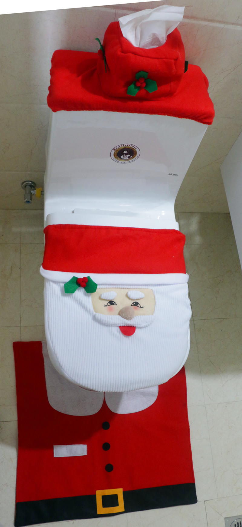 現貨銷售 圣誕老人馬桶套 圣誕老公公馬桶蓋腳墊水箱蓋紙巾套