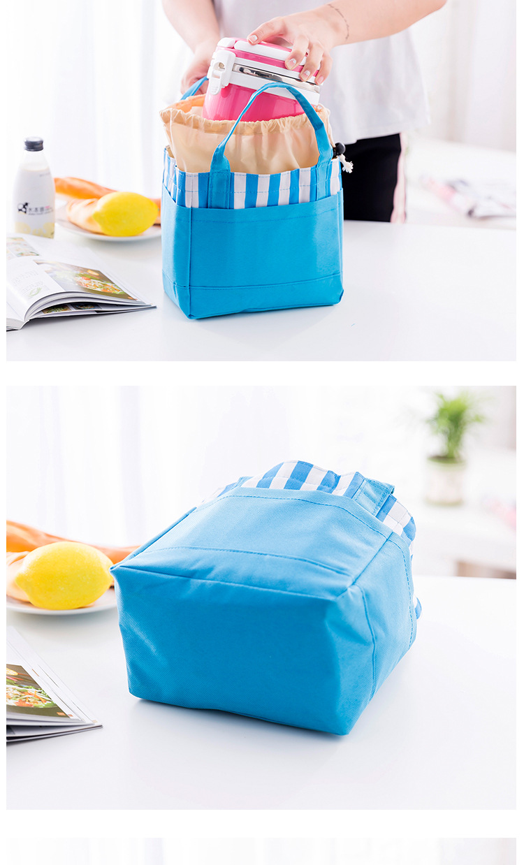 帆布手提保溫便當包飯盒袋 日本裝帶飯手拎包 條紋拼接保溫包冰包