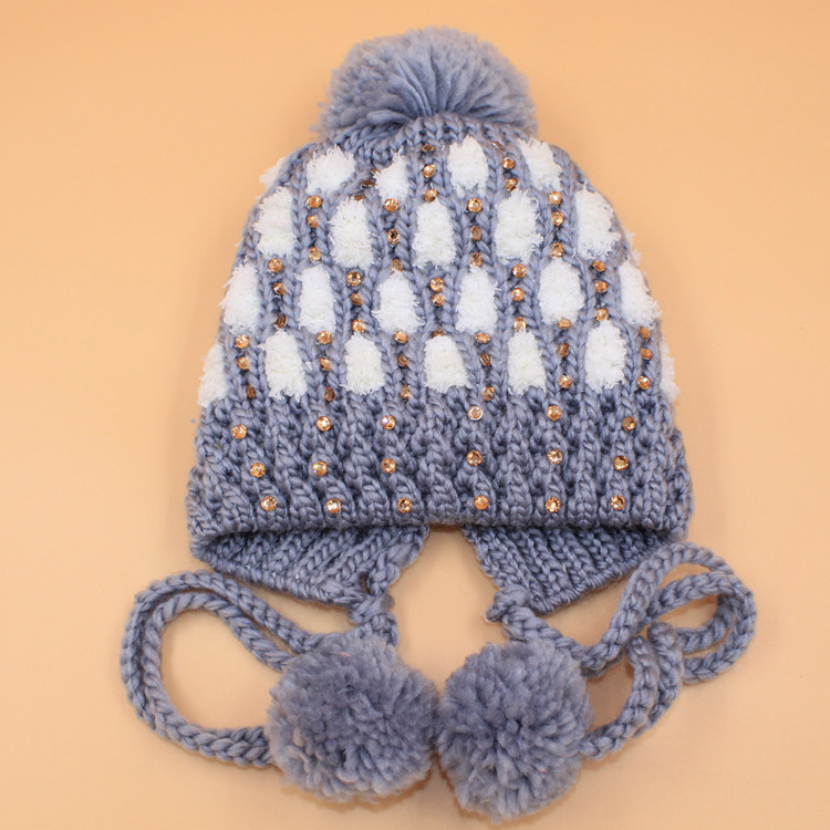 W2225 白雪飄飄帽 冬季加絨保暖毛線帽子 女士時尚可愛毛球針織帽