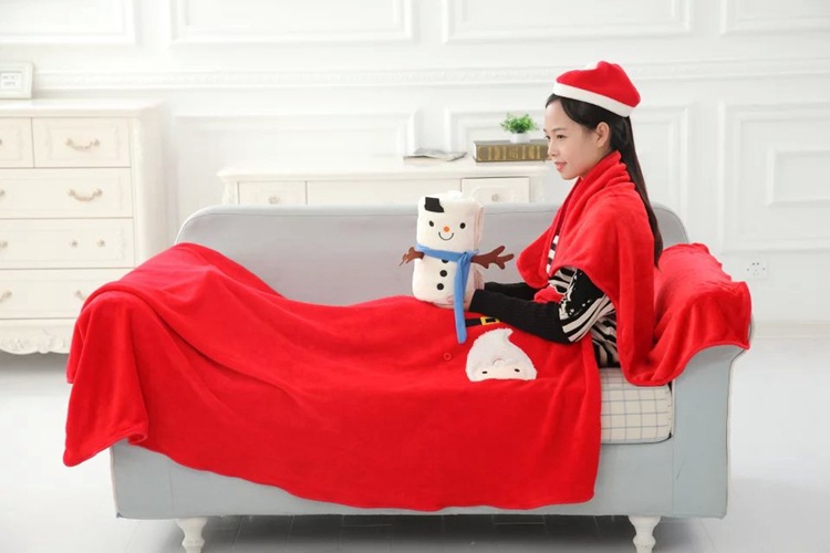 萌系圣誕老人麋鹿雪寶造型珊瑚絨卷毯小毛毯寶寶午睡蓋毯休閑毯