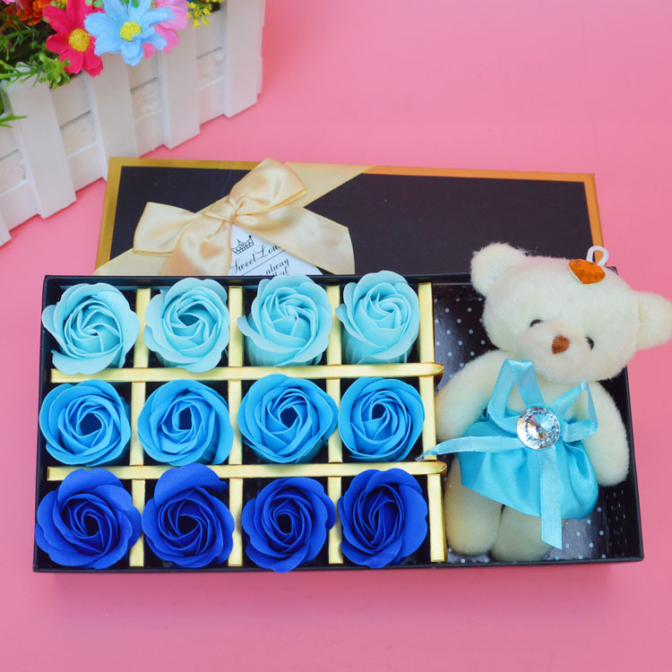 廠家批發18朵玫瑰香皂花禮盒教師節畢業生日仿真永生花卡通花禮盒