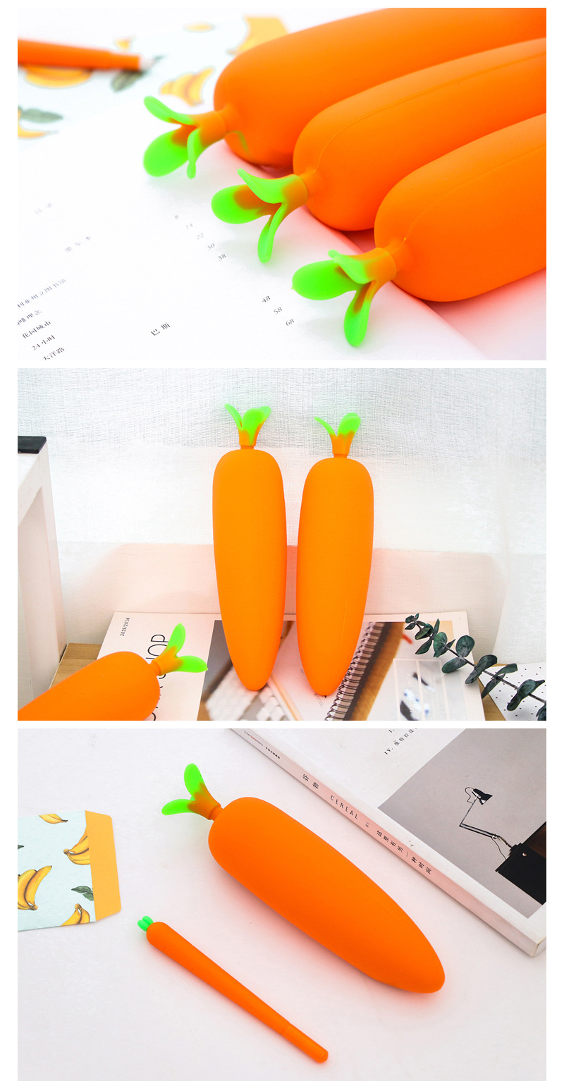 韓國創意胡蘿卜筆袋 中學生大容量鉛筆袋 可愛軟膠筆盒批發零售