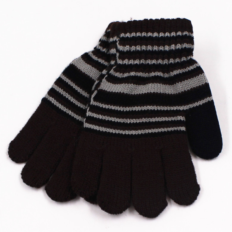 Q1732 中號兒童仿羊絨三色細條全指手套冬季時尚戶外嬉戲保暖手套