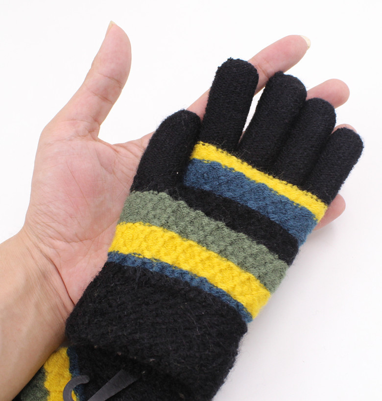 Q1731中童雙層五指手套 冬季戶外嬉戲保暖手套時尚拼色大孩子手套