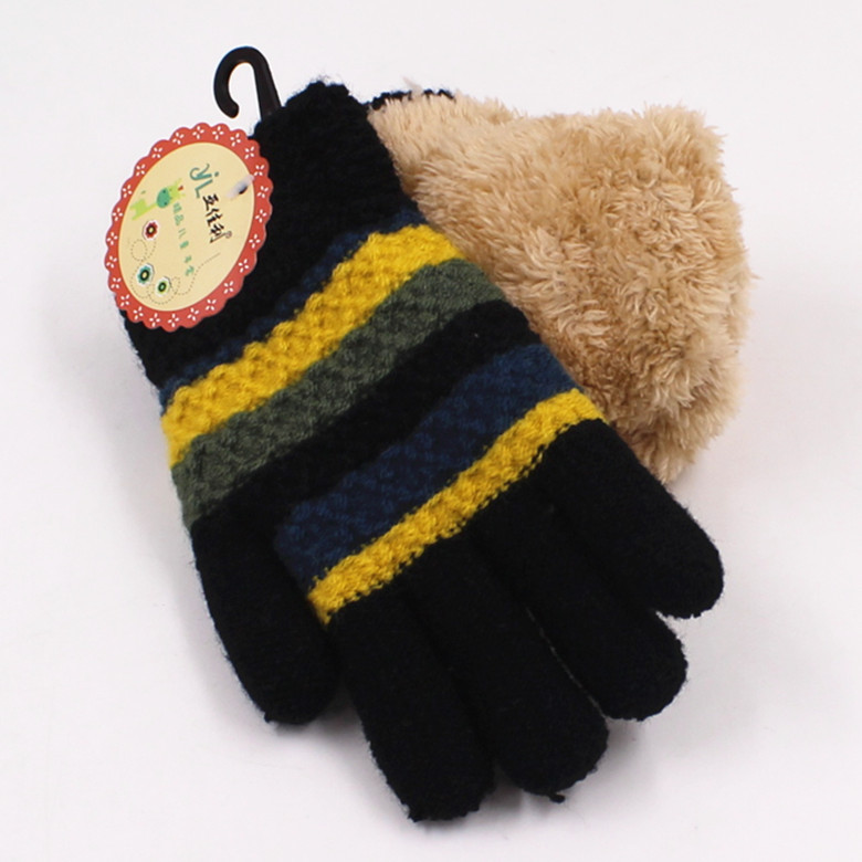 Q1731中童雙層五指手套 冬季戶外嬉戲保暖手套時尚拼色大孩子手套