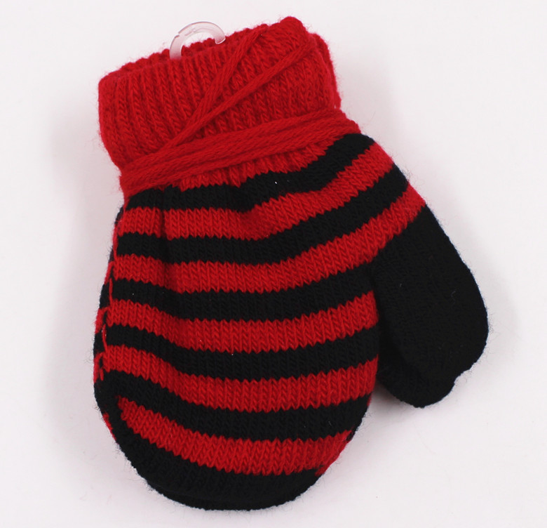 Q1729 小童時尚細條雙層手套包仔手套秋冬季戶嬉戲外防寒保暖手套
