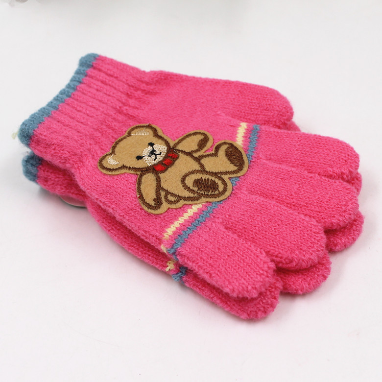 Q1739 兒童三色粘熊全指手套時尚秋冬季戶外嬉戲手套保暖防凍手套