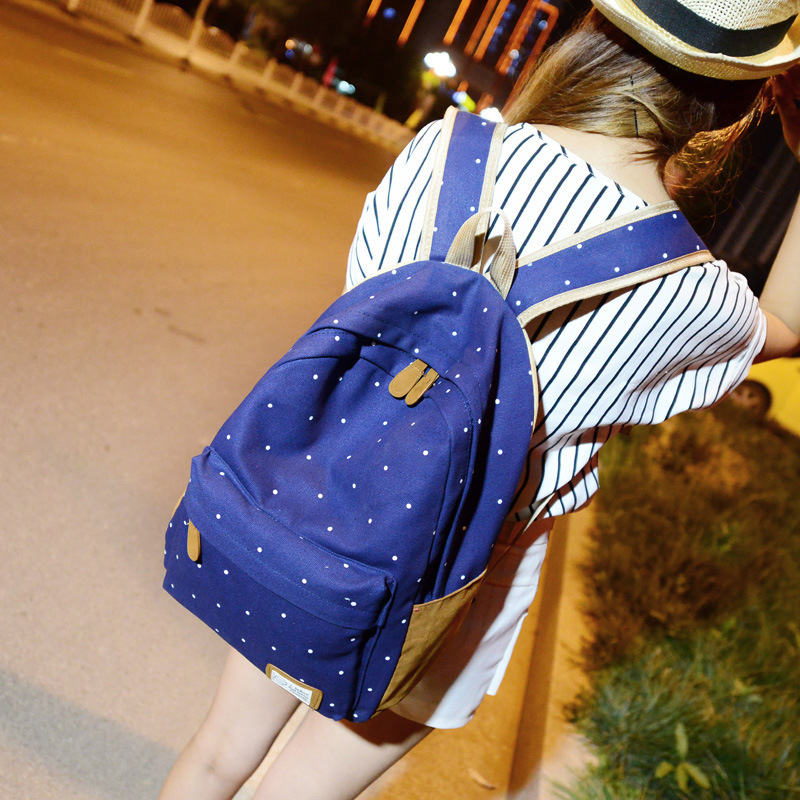 廠家批發新款韓版帆布書包印花波點雙肩包女包學生背包一件代發