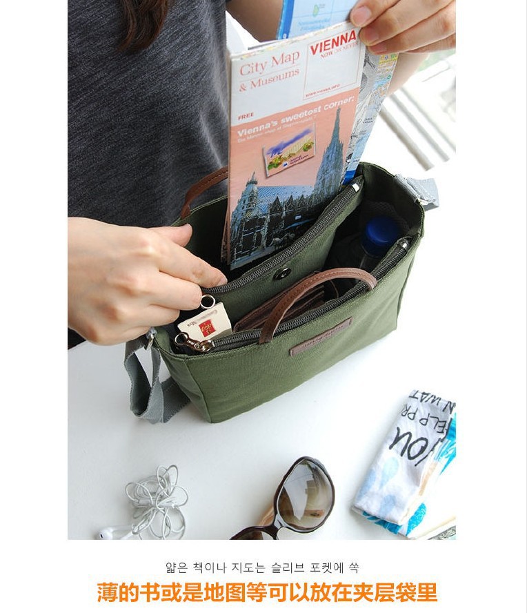 韓國時尚輕便多隔層單肩包可手提旅行斜挎包收納包收納袋Pick Bag