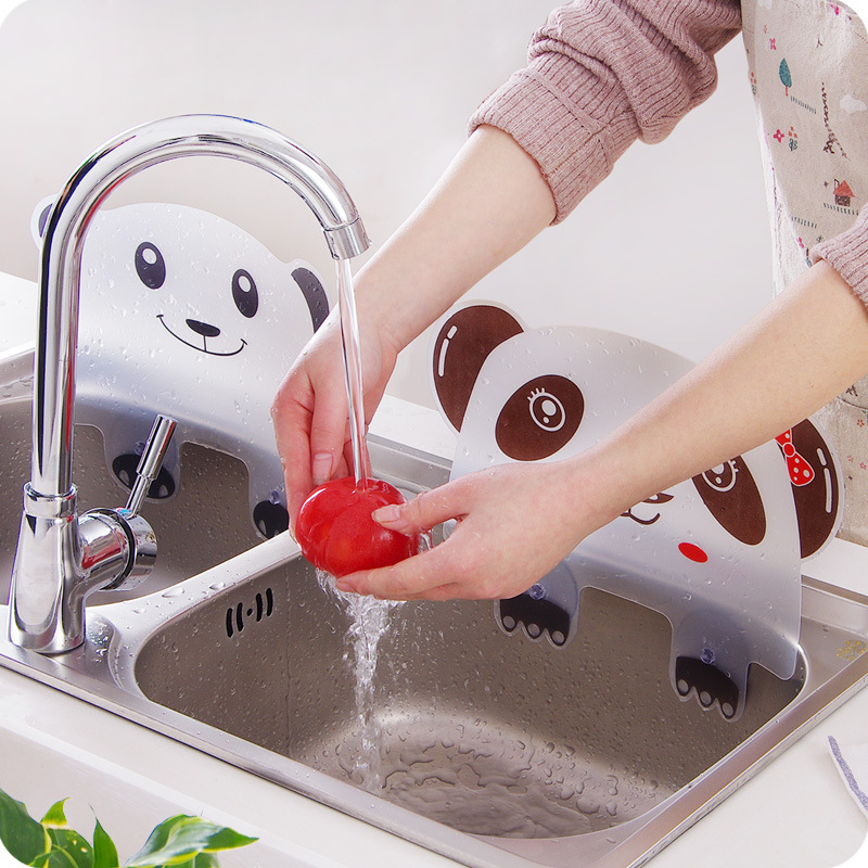 可愛熊貓造型吸盤擋板 水槽防濺擋水板