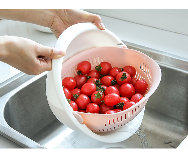 雙層塑料洗菜盆創意水果籃 廚房洗菜瀝水籃子 果盆 濾水籃 淘米籃