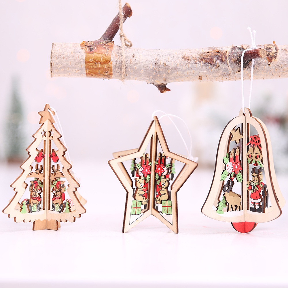 聖誕節必備 聖誕樹造型木質鏤空鈴鐺吊飾 ...