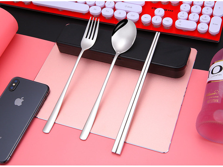 便攜餐具304韓式不銹鋼餐具套裝筷子叉勺旅行戶外野營餐具三件套