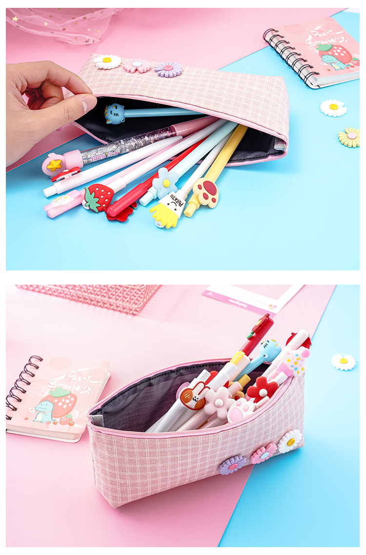 小雛菊帆布筆袋 簡約大容量帆布文具袋 多功能小清新文具收納袋 鉛筆盒