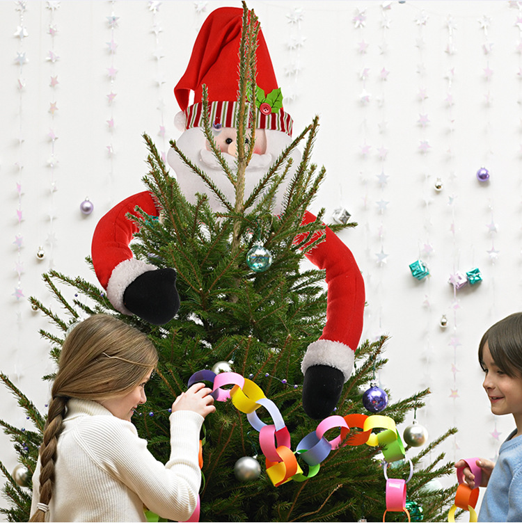 創意聖誕抱樹樹頂星 可愛聖誕樹頂裝飾 聖誕老人雪人迷路抱樹 長手娃娃