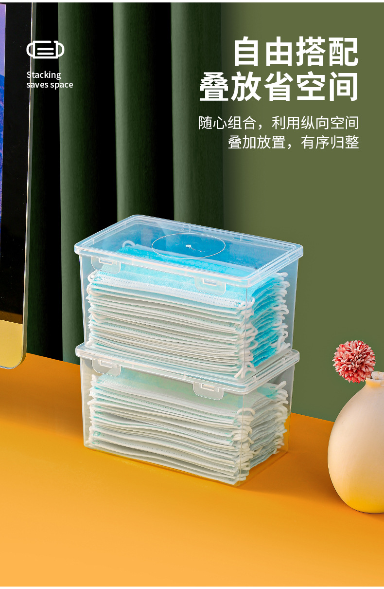 大容量掀蓋式口罩收納盒 多功能透明收納盒 可疊放防塵小物收納盒