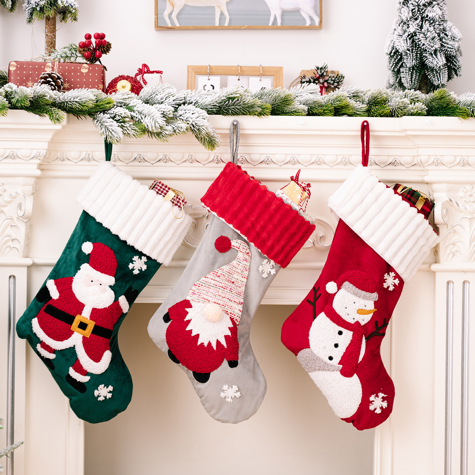 金絲絨卡通聖誕襪 聖誕老人雪人 糖果袋 聖誕禮物 聖誕裝飾 平安夜