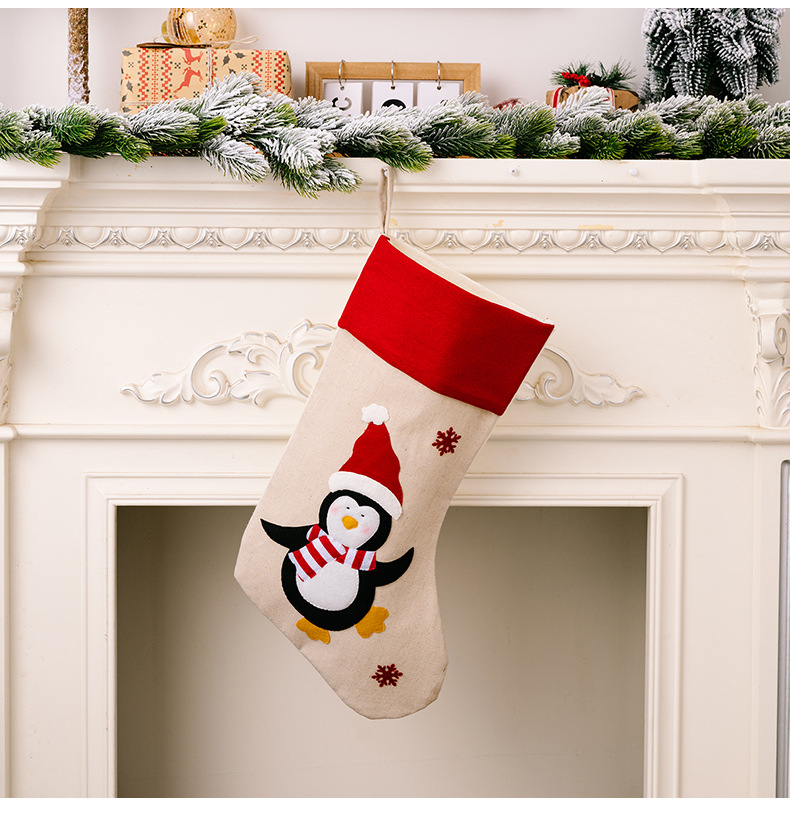 麻布印花聖誕襪 聖誕禮物 聖誕老人 雪人麋鹿 聖誕樹掛飾 禮物袋