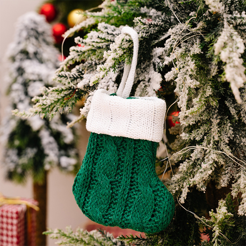 迷你針織聖誕襪 聖誕樹裝飾 糖果袋 聖誕吊飾 