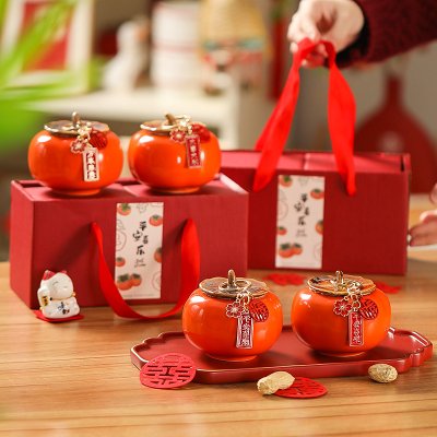 【好柿成雙陶罐】寓意吉祥-新年結婚喬遷禮品