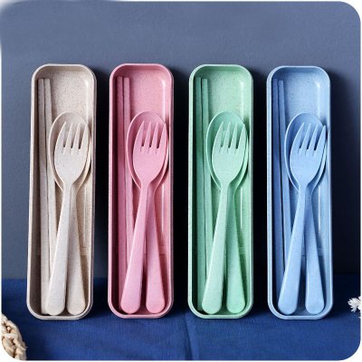 【小麥材質】隨身餐具三件組 - 環保筷叉勺套裝