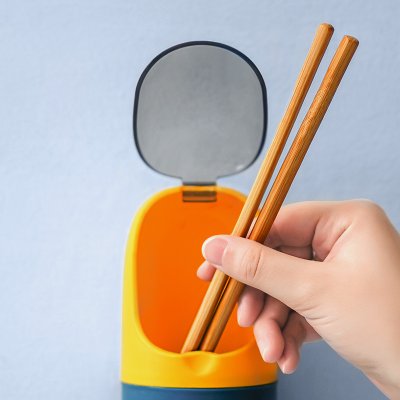 【壁掛翻蓋】筷籠 - 雙色瀝水餐具收納盒 商品圖片 3