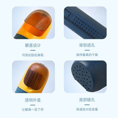 【壁掛翻蓋】筷籠 - 雙色瀝水餐具收納盒 商品圖片 4