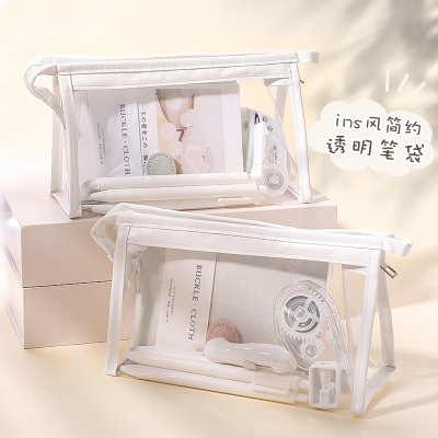 【簡約實用】大容量透明三角筆袋 - 多功能化妝文具收納袋