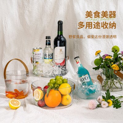 【多功能冰桶】透明手提籃-皮革提把水果香檳桶 商品圖片 2