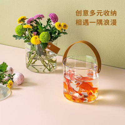 【多功能冰桶】透明手提籃-皮革提把水果香檳桶 商品圖片 3