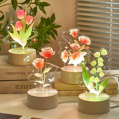 【INS風永生花】玫瑰鬱金香小夜燈 - 浪漫氛圍裝飾燈