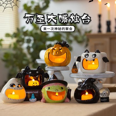 【陶瓷材質】萬聖節燭台擺飾 - 多造型節慶裝飾擺件
