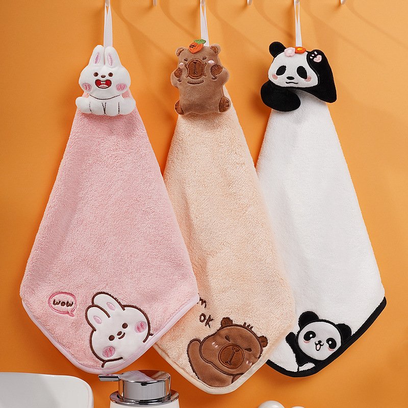 【立體動物擦手巾】刺繡珊瑚絨-方巾毛巾手帕