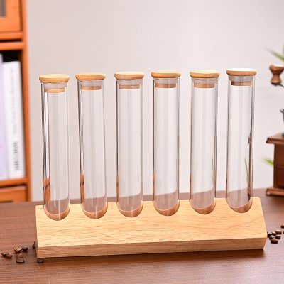 6支玻璃試管竹木展示架