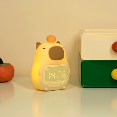 【療癒拍拍燈】卡皮巴拉矽膠鬧鐘小夜燈