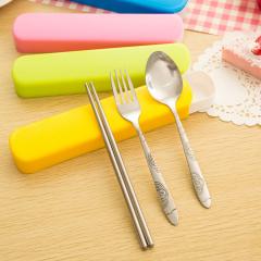 糖果色時尚環保餐具組 不銹鋼筷+湯匙+叉 戶外隨身餐具 三件組