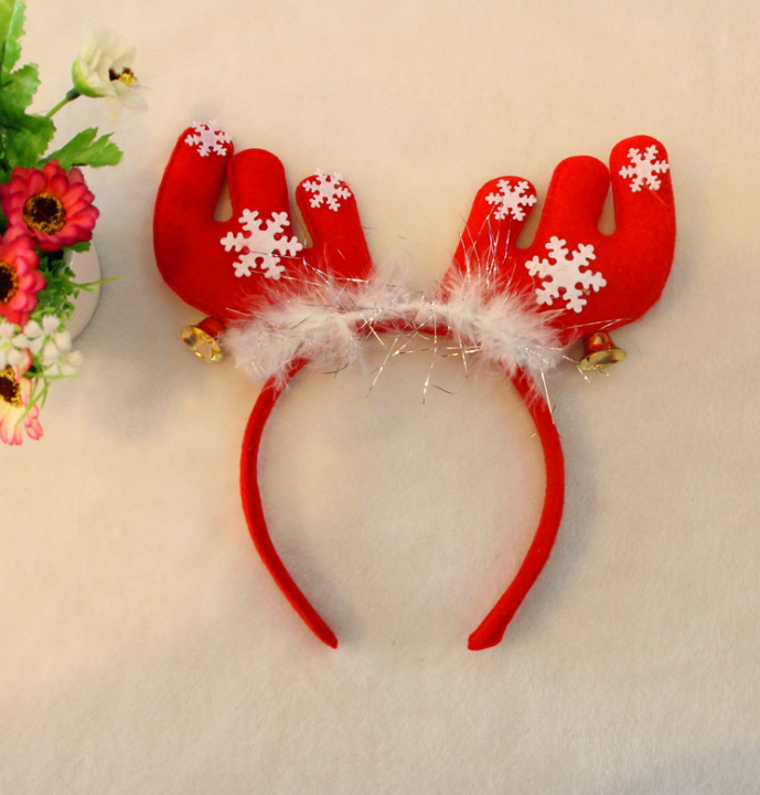 (6入)聖誕裝飾品 聖誕羽毛鈴鐺大鹿角 髮箍 頭箍 聖誕派對用品
