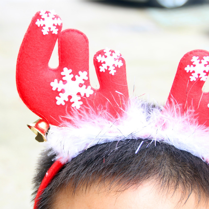 圣誕裝飾品 圣誕羽毛鈴鐺大鹿角 圣誕頭箍頭扣 圣誕派對用品