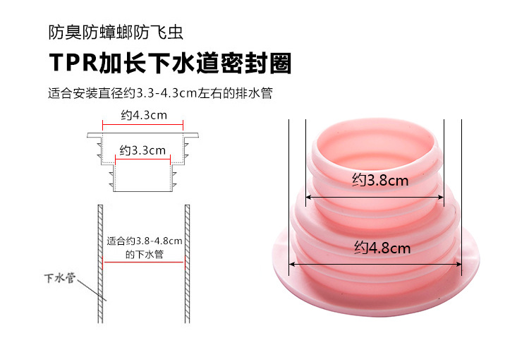 伸縮矽膠管道防臭密封圈 洗衣機下水道防蟲橡膠圈 密封