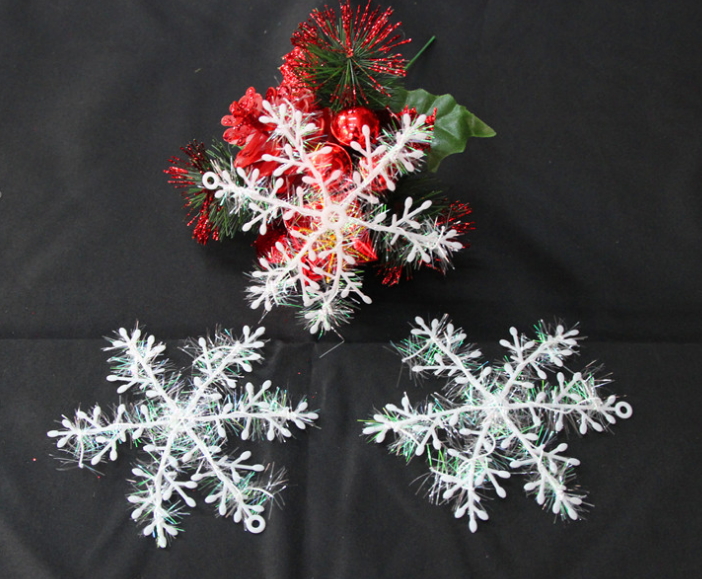 (10入)聖誕裝飾品 三片裝 15cm塑料雪花片 墻壁裝飾品 飯店聖誕布置