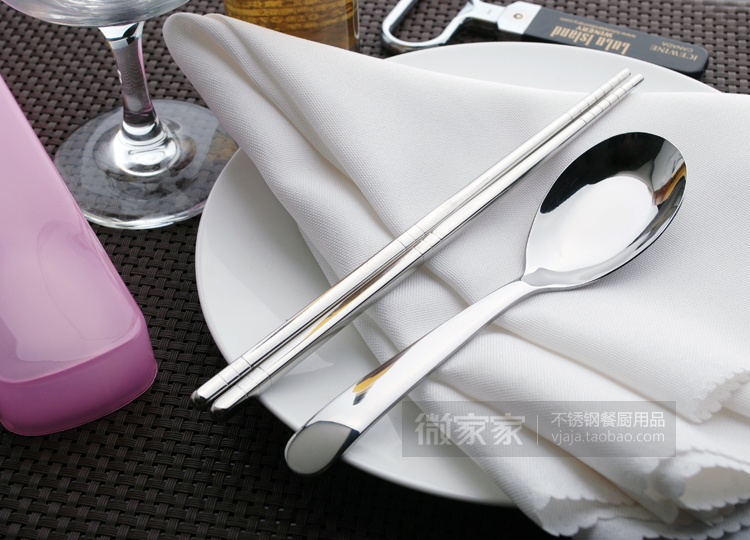 24927韓式便攜餐具套裝不銹鋼勺子筷子盒上班旅游兩件套