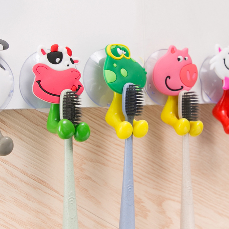 (2入)創意可愛卡通動物家族強力吸盤 牙膏牙刷架