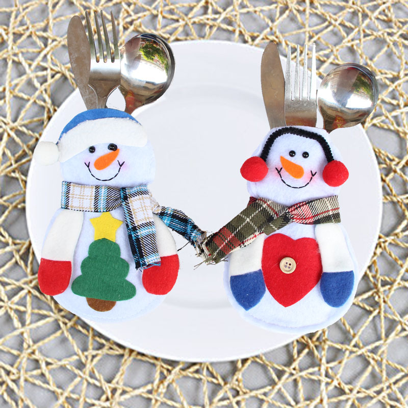 圣誕家居用品 圣誕雪人餐具套 圣誕雪人刀叉袋 圣誕桌面裝飾