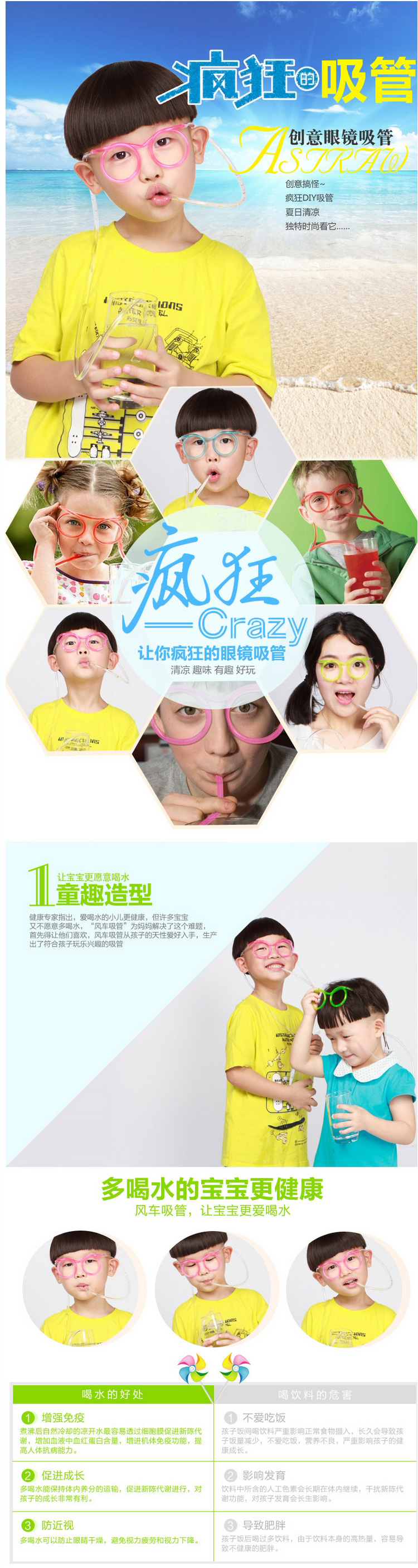 2559 韓國新款可愛卡通瘋狂DIY吸管創意趣味搞怪眼鏡吸管 批發22g