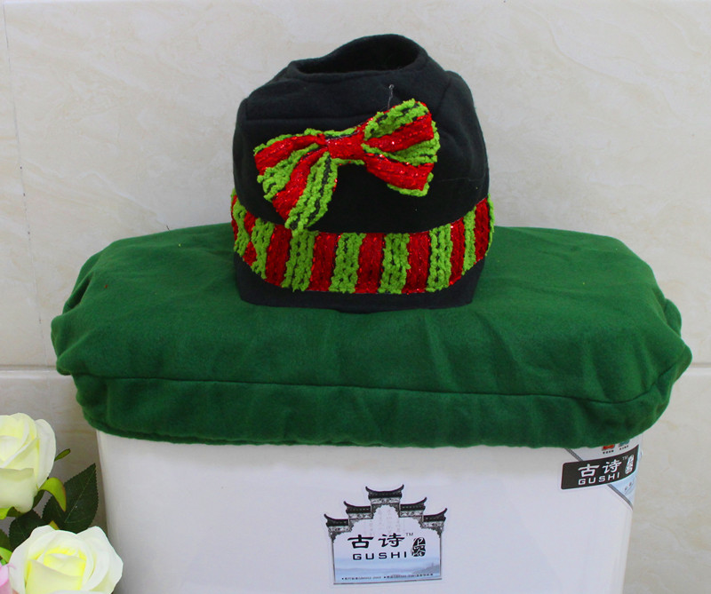 現貨圣誕綠色蝴蝶結雪人馬桶套地墊水箱蓋紙巾套圣誕用品廠