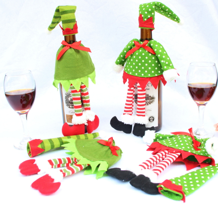 (2入)聖誕紅酒瓶套 精靈紅酒袋 紅酒瓶袋 香檳紅酒袋 聖誕裝飾品