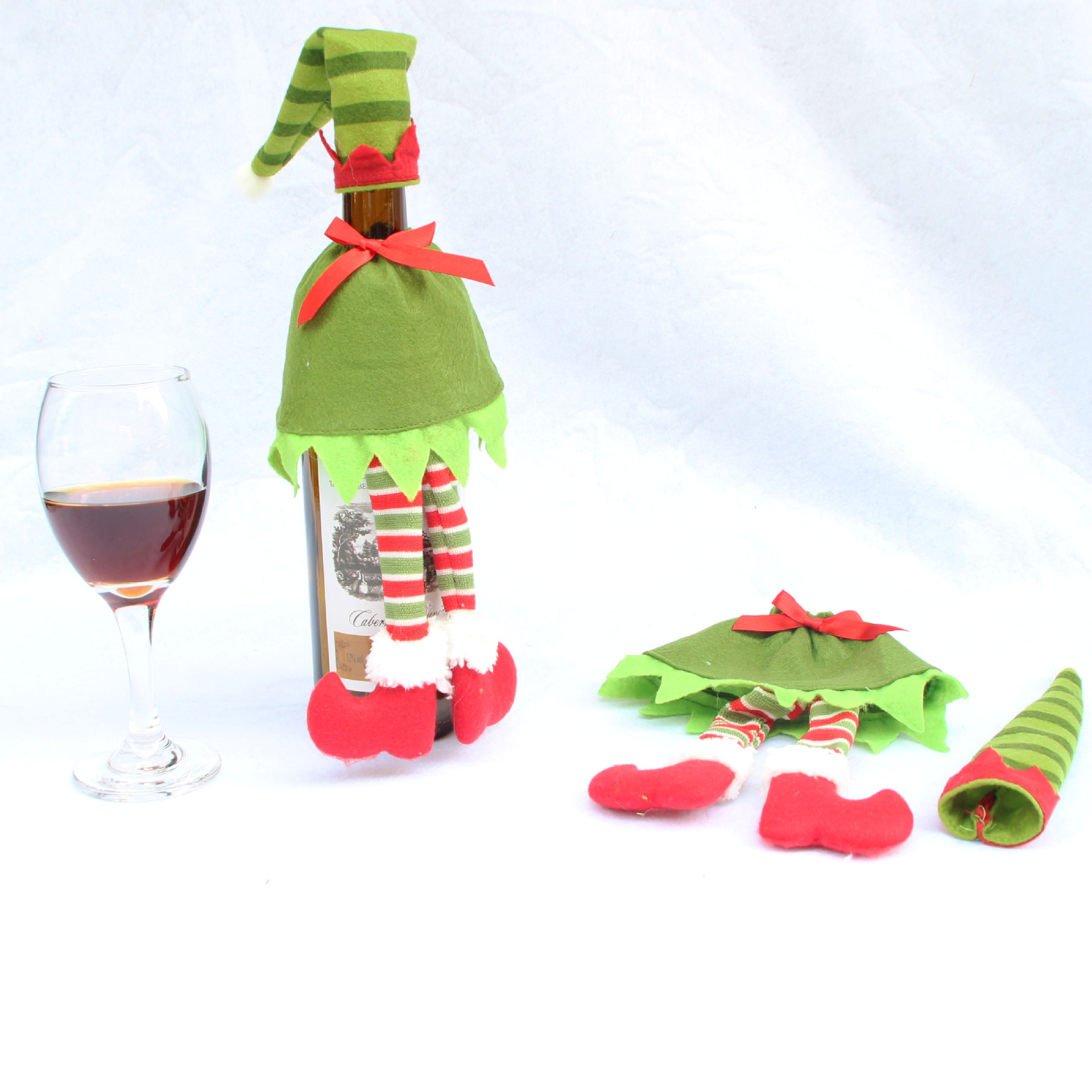 圣誕紅酒瓶套用品 精靈紅酒袋 紅酒瓶袋 香檳紅酒袋 圣誕裝飾品