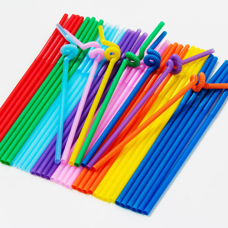 大量供應現貨雙童彩色 透明 100支裝一次性單彎頭塑料藝術吸管