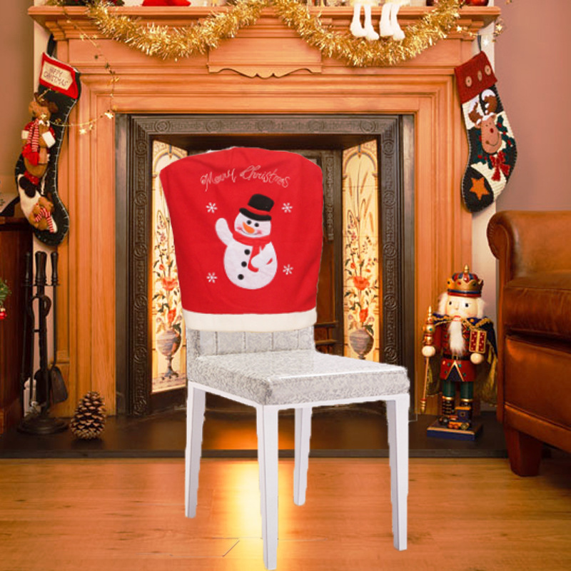 圣誕桌面裝飾 圣誕椅子套 圣誕刺繡老人雪人椅子套 圣誕裝飾品